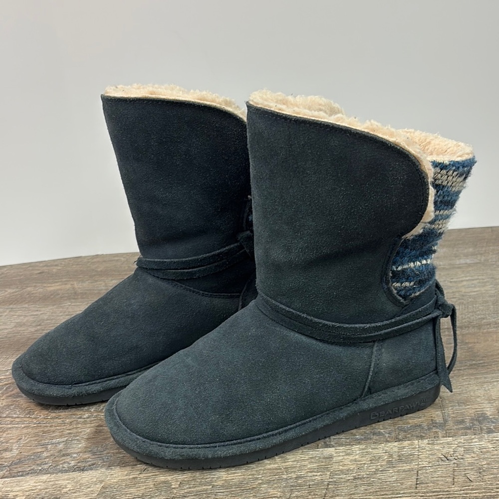 BearPaw MAGGIE Navy Blue Suede Women's Boots w/ “NeverWet” Protection Size 7